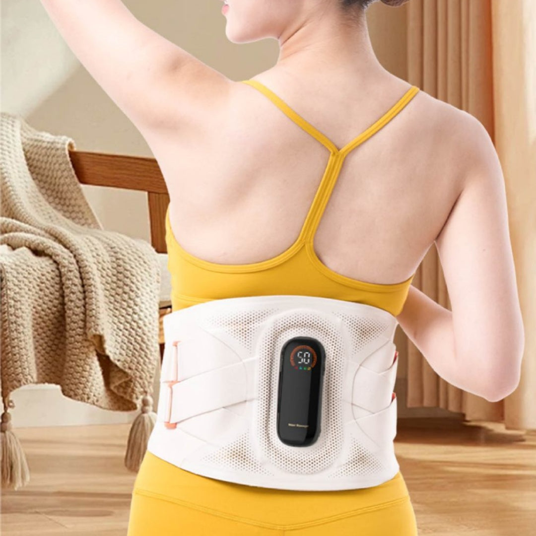 Person wearing the white ThermoLuma Back Support around the waist