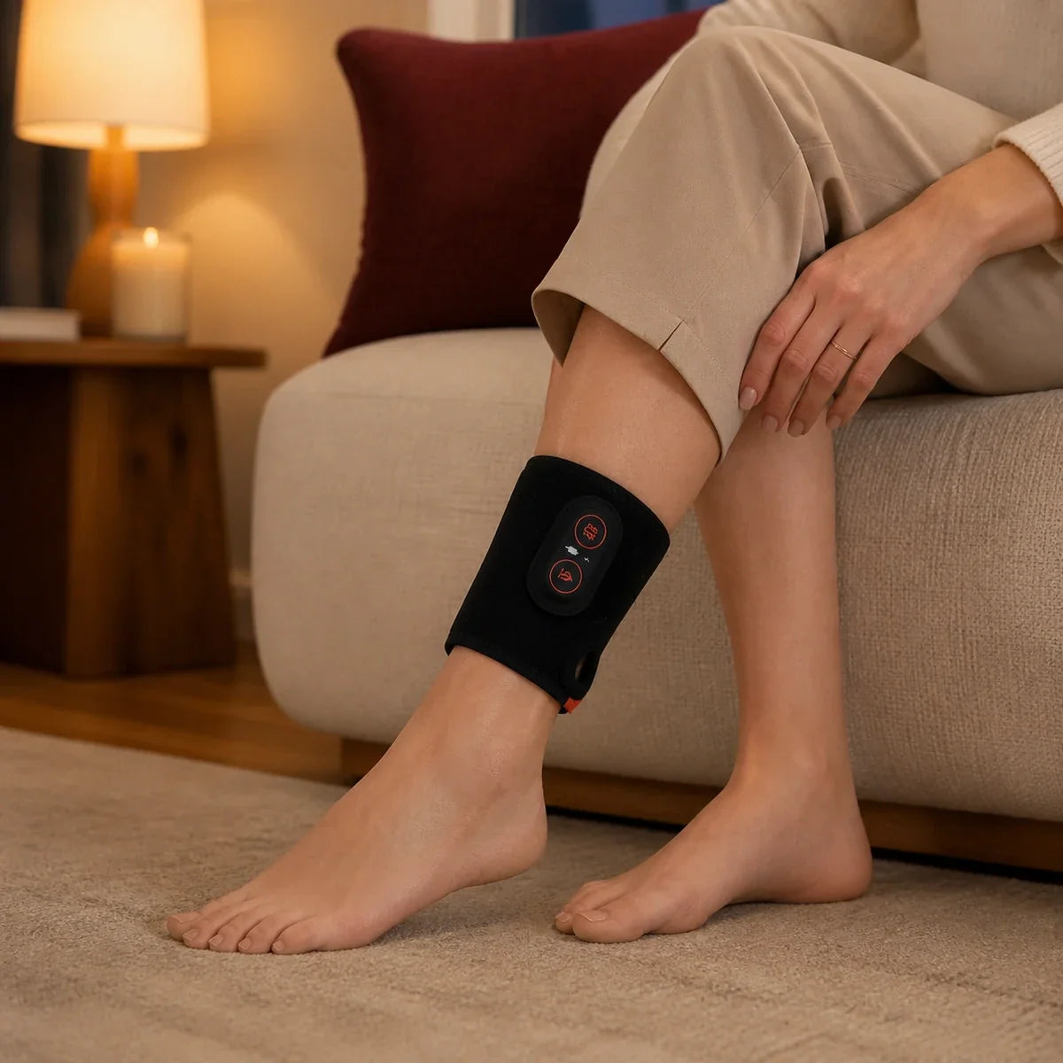 ThermoLuma Flex Wrap worn around a smaller lower-leg area